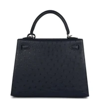 Hermes Special Order (HSS) Kelly Sellier 25 Bleu Indigo Verso Ostrich Palladium Hardware Hermes Special Order (HSS) Kelly Sellier 25 Bleu Indigo Verso Ostrich Palladium Hardware