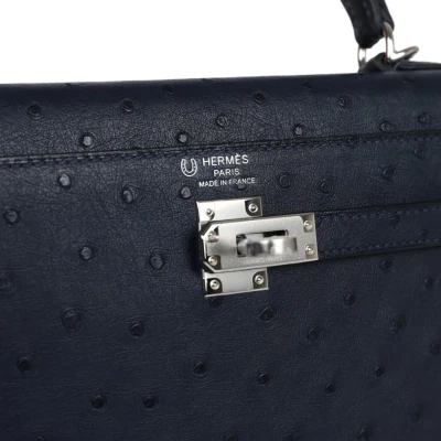 Hermes Special Order (HSS) Kelly Sellier 25 Bleu Indigo Verso Ostrich Palladium Hardware Hermes Special Order (HSS) Kelly Sellier 25 Bleu Indigo Verso Ostrich Palladium Hardware