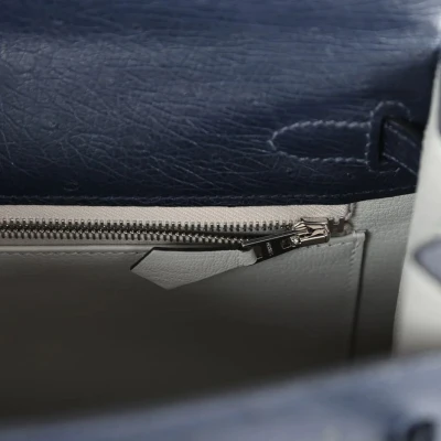 Hermes Special Order (HSS) Kelly Sellier 25 Bleu Indigo Verso Ostrich Palladium Hardware Hermes Special Order (HSS) Kelly Sellier 25 Bleu Indigo Verso Ostrich Palladium Hardware