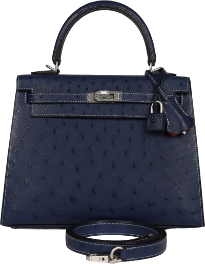 Hermes Special Order (HSS) Kelly Sellier 25 Bleu Iris Verso Ostrich Brushed Palladium Hardware Hermes Special Order (HSS) Kelly Sellier 25 Bleu Iris Verso Ostrich Brushed Palladium Hardware