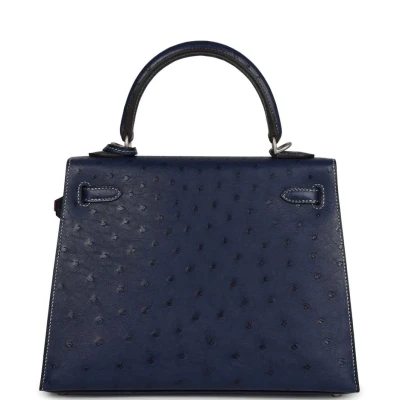 Hermes Special Order (HSS) Kelly Sellier 25 Bleu Iris Verso Ostrich Brushed Palladium Hardware Hermes Special Order (HSS) Kelly Sellier 25 Bleu Iris Verso Ostrich Brushed Palladium Hardware