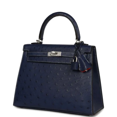 Hermes Special Order (HSS) Kelly Sellier 25 Bleu Iris Verso Ostrich Brushed Palladium Hardware Hermes Special Order (HSS) Kelly Sellier 25 Bleu Iris Verso Ostrich Brushed Palladium Hardware