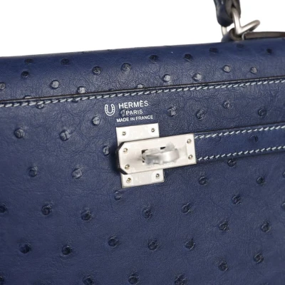 Hermes Special Order (HSS) Kelly Sellier 25 Bleu Iris Verso Ostrich Brushed Palladium Hardware Hermes Special Order (HSS) Kelly Sellier 25 Bleu Iris Verso Ostrich Brushed Palladium Hardware