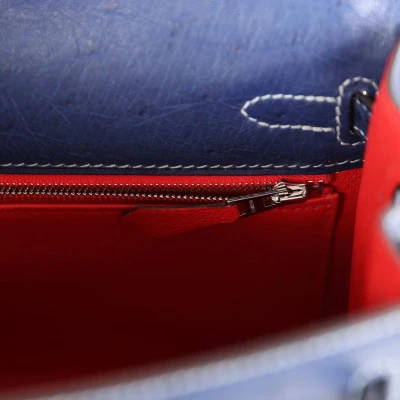 Hermes Special Order (HSS) Kelly Sellier 25 Bleu Iris Verso Ostrich Brushed Palladium Hardware Hermes Special Order (HSS) Kelly Sellier 25 Bleu Iris Verso Ostrich Brushed Palladium Hardware