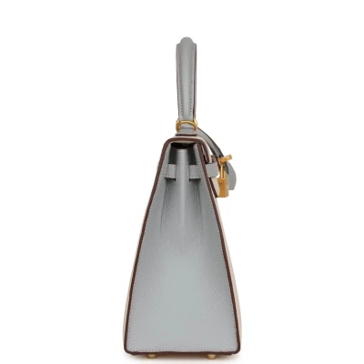 Hermes Special Order (HSS) Kelly Sellier 25 Craie and Bleu Glacier Epsom Brushed Gold Hardware Hermes Special Order (HSS) Kelly Sellier 25 Craie and Bleu Glacier Epsom Brushed Gold Hardware