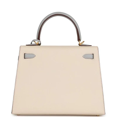Hermes Special Order (HSS) Kelly Sellier 25 Craie and Bleu Glacier Epsom Brushed Gold Hardware Hermes Special Order (HSS) Kelly Sellier 25 Craie and Bleu Glacier Epsom Brushed Gold Hardware