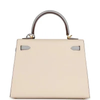 Hermes Special Order (HSS) Kelly Sellier 25 Craie and Bleu Glacier Epsom Brushed Gold Hardware Hermes Special Order (HSS) Kelly Sellier 25 Craie and Bleu Glacier Epsom Brushed Gold Hardware