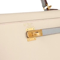 Hermes Special Order (HSS) Kelly Sellier 25 Craie and Bleu Glacier Epsom Brushed Gold Hardware Hermes Special Order (HSS) Kelly Sellier 25 Craie and Bleu Glacier Epsom Brushed Gold Hardware