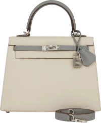 Hermes Special Order (HSS) Kelly Sellier 25 Craie and Gris Mouette Epsom Brushed Palladium Hardware Hermes Special Order (HSS) Kelly Sellier 25 Craie and Gris Mouette Epsom Brushed Palladium Hardware