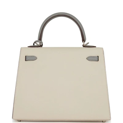 Hermes Special Order (HSS) Kelly Sellier 25 Craie and Gris Mouette Epsom Brushed Palladium Hardware Hermes Special Order (HSS) Kelly Sellier 25 Craie and Gris Mouette Epsom Brushed Palladium Hardware