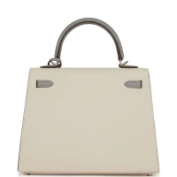 Hermes Special Order (HSS) Kelly Sellier 25 Craie and Gris Mouette Epsom Brushed Palladium Hardware Hermes Special Order (HSS) Kelly Sellier 25 Craie and Gris Mouette Epsom Brushed Palladium Hardware