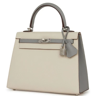 Hermes Special Order (HSS) Kelly Sellier 25 Craie and Gris Mouette Epsom Brushed Palladium Hardware Hermes Special Order (HSS) Kelly Sellier 25 Craie and Gris Mouette Epsom Brushed Palladium Hardware
