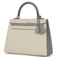 Hermes Special Order (HSS) Kelly Sellier 25 Craie and Gris Mouette Epsom Brushed Palladium Hardware Hermes Special Order (HSS) Kelly Sellier 25 Craie and Gris Mouette Epsom Brushed Palladium Hardware