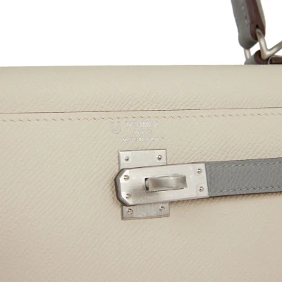 Hermes Special Order (HSS) Kelly Sellier 25 Craie and Gris Mouette Epsom Brushed Palladium Hardware Hermes Special Order (HSS) Kelly Sellier 25 Craie and Gris Mouette Epsom Brushed Palladium Hardware