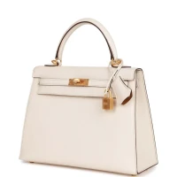 Hermes Special Order (HSS) Kelly Sellier 25 Nata Verso Chevre Brushed Gold Hardware