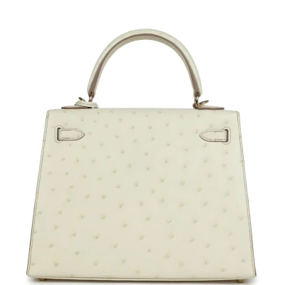 Hermes Special Order (HSS) Kelly Sellier 25 Nata Verso Ostrich Permabrass Hardware