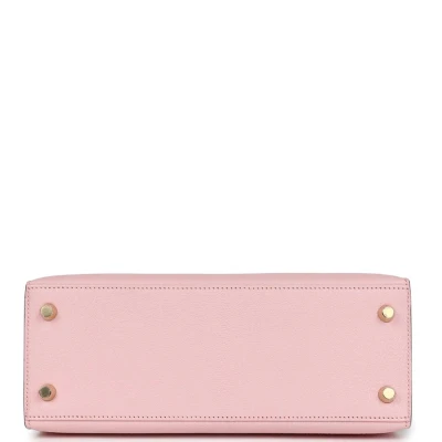 Hermes Special Order (HSS) Kelly Sellier 25 Rose Sakura and Bleu Aztec Chevre Brushed Gold Hardware Hermes Special Order (HSS) Kelly Sellier 25 Rose Sakura and Bleu Aztec Chevre Brushed Gold Hardware