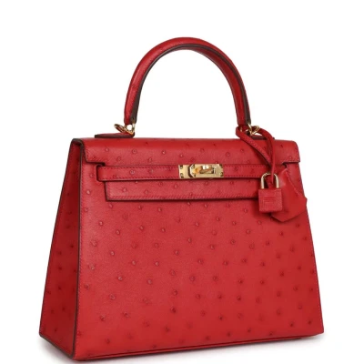 Hermes Special Order (HSS) Kelly Sellier 25 Rouge Vif Verso Ostrich Gold Hardware Hermes Special Order (HSS) Kelly Sellier 25 Rouge Vif Verso Ostrich Gold Hardware