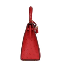 Hermes Special Order (HSS) Kelly Sellier 25 Rouge Vif Verso Ostrich Gold Hardware Hermes Special Order (HSS) Kelly Sellier 25 Rouge Vif Verso Ostrich Gold Hardware