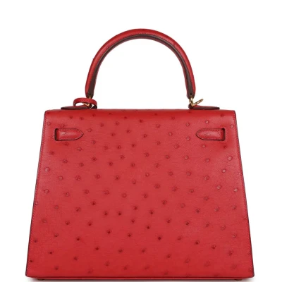 Hermes Special Order (HSS) Kelly Sellier 25 Rouge Vif Verso Ostrich Gold Hardware Hermes Special Order (HSS) Kelly Sellier 25 Rouge Vif Verso Ostrich Gold Hardware