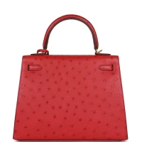 Hermes Special Order (HSS) Kelly Sellier 25 Rouge Vif Verso Ostrich Gold Hardware Hermes Special Order (HSS) Kelly Sellier 25 Rouge Vif Verso Ostrich Gold Hardware