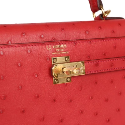 Hermes Special Order (HSS) Kelly Sellier 25 Rouge Vif Verso Ostrich Gold Hardware Hermes Special Order (HSS) Kelly Sellier 25 Rouge Vif Verso Ostrich Gold Hardware