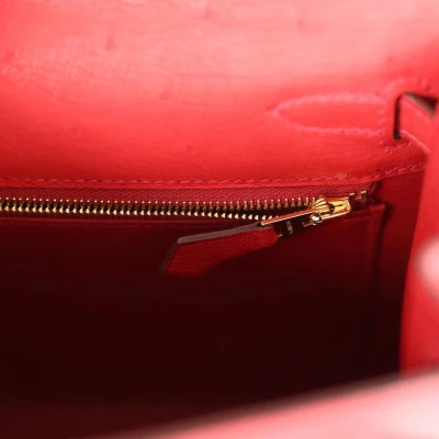 Hermes Special Order (HSS) Kelly Sellier 25 Rouge Vif Verso Ostrich Gold Hardware Hermes Special Order (HSS) Kelly Sellier 25 Rouge Vif Verso Ostrich Gold Hardware