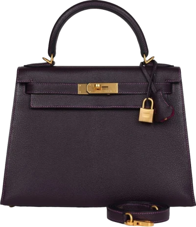 Hermes Special Order (HSS) Kelly Sellier 28 Raisin Verso Chevre Brushed Gold Hardware Hermes Special Order (HSS) Kelly Sellier 28 Raisin Verso Chevre Brushed Gold Hardware