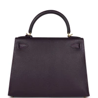 Hermes Special Order (HSS) Kelly Sellier 28 Raisin Verso Chevre Brushed Gold Hardware Hermes Special Order (HSS) Kelly Sellier 28 Raisin Verso Chevre Brushed Gold Hardware