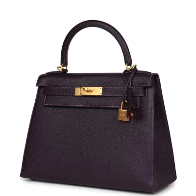 Hermes Special Order (HSS) Kelly Sellier 28 Raisin Verso Chevre Brushed Gold Hardware Hermes Special Order (HSS) Kelly Sellier 28 Raisin Verso Chevre Brushed Gold Hardware