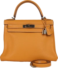 Pre-Owned Hermes Kelly Retourne 28 Moutarde Clemence Palladium Hardware Pre-Owned Hermes Kelly Retourne 28 Moutarde Clemence Palladium Hardware