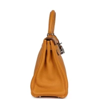 Pre-Owned Hermes Kelly Retourne 28 Moutarde Clemence Palladium Hardware Pre-Owned Hermes Kelly Retourne 28 Moutarde Clemence Palladium Hardware