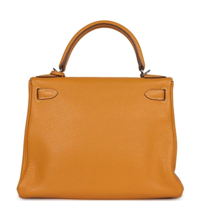 Pre-Owned Hermes Kelly Retourne 28 Moutarde Clemence Palladium Hardware Pre-Owned Hermes Kelly Retourne 28 Moutarde Clemence Palladium Hardware