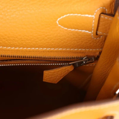 Pre-Owned Hermes Kelly Retourne 28 Moutarde Clemence Palladium Hardware Pre-Owned Hermes Kelly Retourne 28 Moutarde Clemence Palladium Hardware