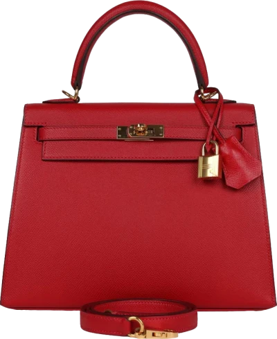 Pre-Owned Hermes Kelly Sellier 25 Rouge Casaque Epsom Gold Hardware Pre-Owned Hermes Kelly Sellier 25 Rouge Casaque Epsom Gold Hardware