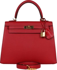 Pre-Owned Hermes Kelly Sellier 25 Rouge Casaque Epsom Gold Hardware Pre-Owned Hermes Kelly Sellier 25 Rouge Casaque Epsom Gold Hardware