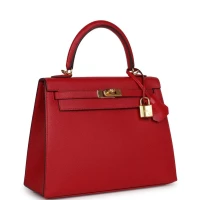 Pre-Owned Hermes Kelly Sellier 25 Rouge Casaque Epsom Gold Hardware Pre-Owned Hermes Kelly Sellier 25 Rouge Casaque Epsom Gold Hardware