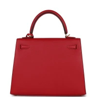 Pre-Owned Hermes Kelly Sellier 25 Rouge Casaque Epsom Gold Hardware Pre-Owned Hermes Kelly Sellier 25 Rouge Casaque Epsom Gold Hardware
