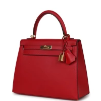 Pre-Owned Hermes Kelly Sellier 25 Rouge Casaque Epsom Gold Hardware Pre-Owned Hermes Kelly Sellier 25 Rouge Casaque Epsom Gold Hardware