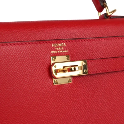 Pre-Owned Hermes Kelly Sellier 25 Rouge Casaque Epsom Gold Hardware Pre-Owned Hermes Kelly Sellier 25 Rouge Casaque Epsom Gold Hardware