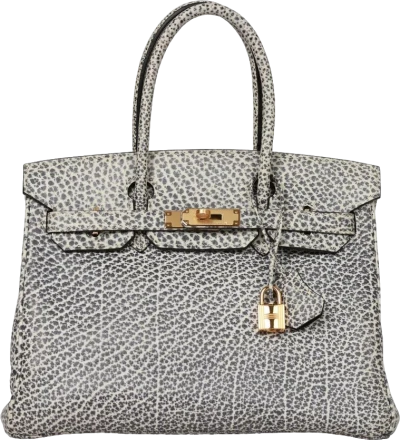 Vintage Hermes Birkin 30 White Dalmatian Buffalo Gold Hardware Vintage Hermes Birkin 30 White Dalmatian Buffalo Gold Hardware