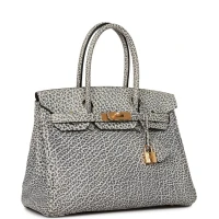 Vintage Hermes Birkin 30 White Dalmatian Buffalo Gold Hardware Vintage Hermes Birkin 30 White Dalmatian Buffalo Gold Hardware