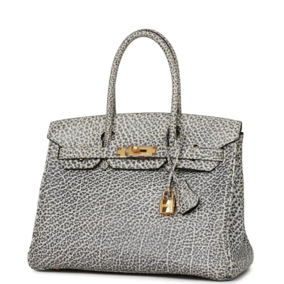 Vintage Hermes Birkin 30 White Dalmatian Buffalo Gold Hardware Vintage Hermes Birkin 30 White Dalmatian Buffalo Gold Hardware
