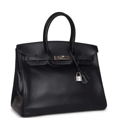 Vintage Hermes Birkin 35 Bleu Navy Box Palladium Hardware Vintage Hermes Birkin 35 Bleu Navy Box Palladium Hardware