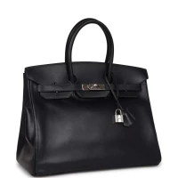 Vintage Hermes Birkin 35 Bleu Navy Box Palladium Hardware Vintage Hermes Birkin 35 Bleu Navy Box Palladium Hardware