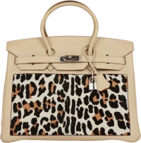 Vintage Hermes Birkin 35 Parchemin Togo and Leopard Troika Palladium Hardware Vintage Hermes Birkin 35 Parchemin Togo and Leopard Troika Palladium Hardware