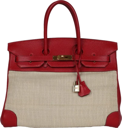 Vintage Hermes Birkin 35 Rouge Vif Buffalo and Crinoline Gold Hardware Vintage Hermes Birkin 35 Rouge Vif Buffalo and Crinoline Gold Hardware
