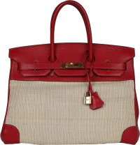 Vintage Hermes Birkin 35 Rouge Vif Buffalo and Crinoline Gold Hardware Vintage Hermes Birkin 35 Rouge Vif Buffalo and Crinoline Gold Hardware