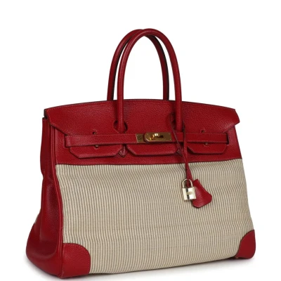 Vintage Hermes Birkin 35 Rouge Vif Buffalo and Crinoline Gold Hardware Vintage Hermes Birkin 35 Rouge Vif Buffalo and Crinoline Gold Hardware