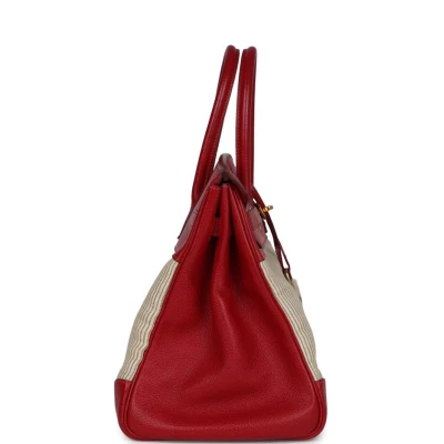 Vintage Hermes Birkin 35 Rouge Vif Buffalo and Crinoline Gold Hardware Vintage Hermes Birkin 35 Rouge Vif Buffalo and Crinoline Gold Hardware